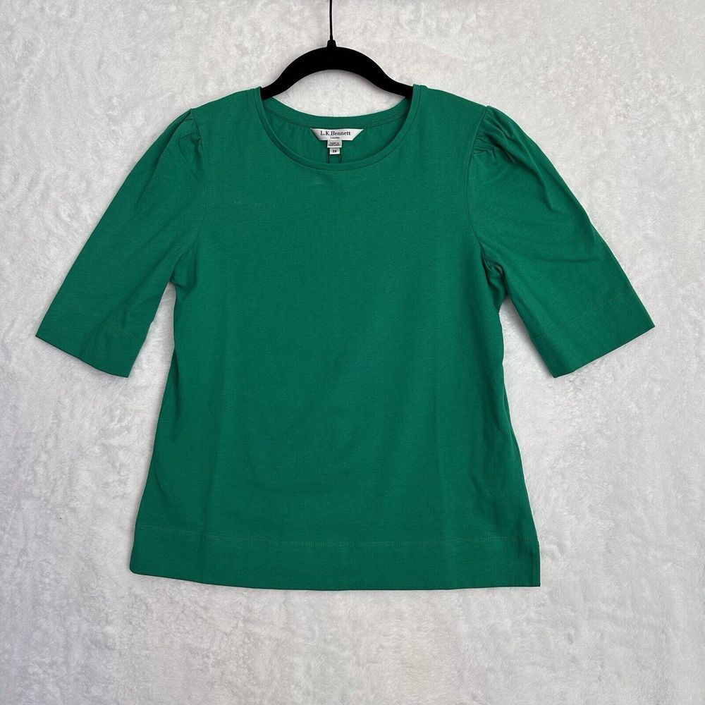 L K Bennett London Blouse Top Fern Green Size XS NWT Gathered 3/4 Sleeves